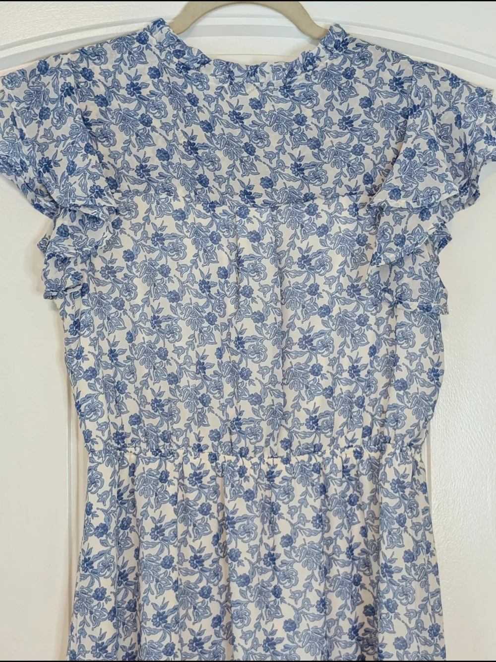 Monteau Blue and White Floral Patterned Ruffle Sleeve Dress - Picture 8 of 12